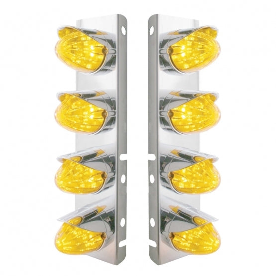 SS Front Air Cleaner Bracket With 8X 19 LED Watermelon Lights &amp; Visors For Peterbilt-Amber LED &amp; Lens