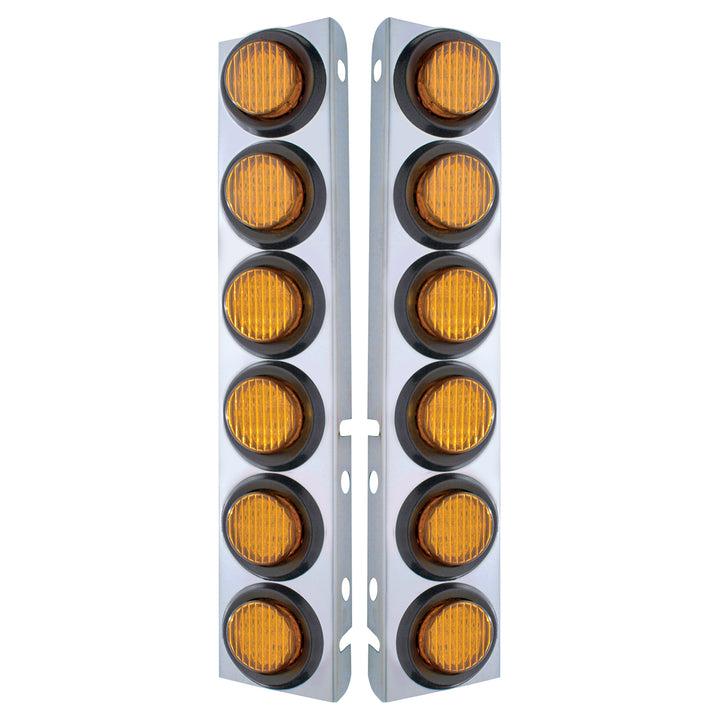 SS Front Air Cleaner Bracket With 12X 9 LED 2" Lights For Peterbilt-Amber LED &amp; Lens