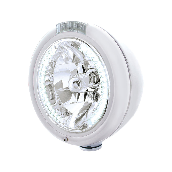 Chrome Classic Headlight H4 With 34 White LED &amp; Dual Mode LED Signal - Clear Lens