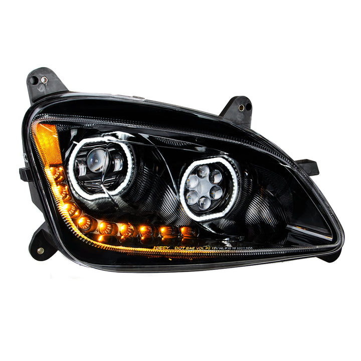 Black 10 LED Headlight For Peterbilt 587 (2010-2016) &amp; 579 (2012-2021) - Passenger Side
