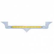 Chrome Hood Emblem Trim With 19 LED Reflector Light Bar For Kenworth - Amber LED/Clear Lens