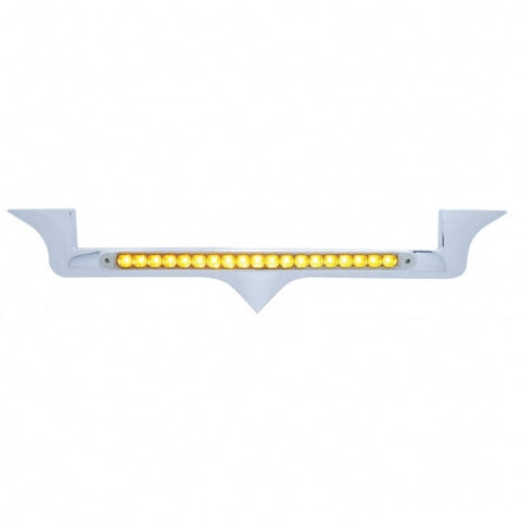 Chrome Hood Emblem Trim With 19 LED Reflector Light Bar For Kenworth - Amber LED/Clear Lens