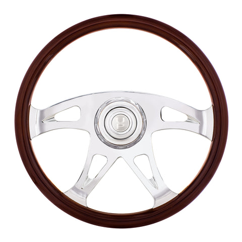 18" Boss Steering Wheel With Chrome Horn Bezel And Horn Button - Woodgrain