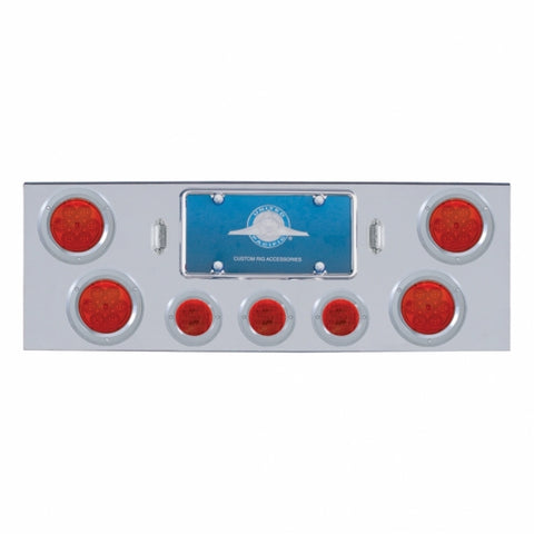 Chrome Rear Center Panel With 4X 7 LED 4" Reflector Lights & 3X 13 LED 2-1/2" Lights - Red LED/Red Lens