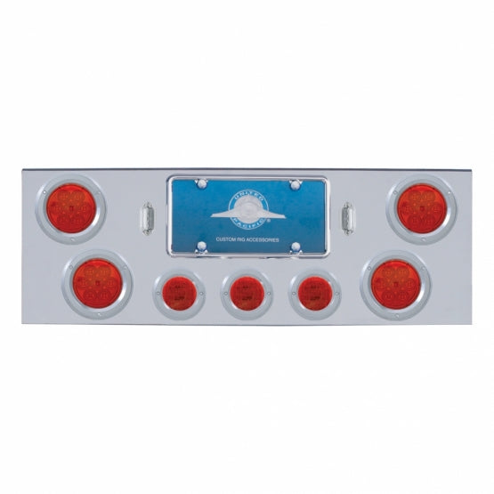 Chrome Rear Center Panel With 4X 7 LED 4" Reflector Lights & 3X 13 LED 2-1/2" Lights - Red LED/Red Lens