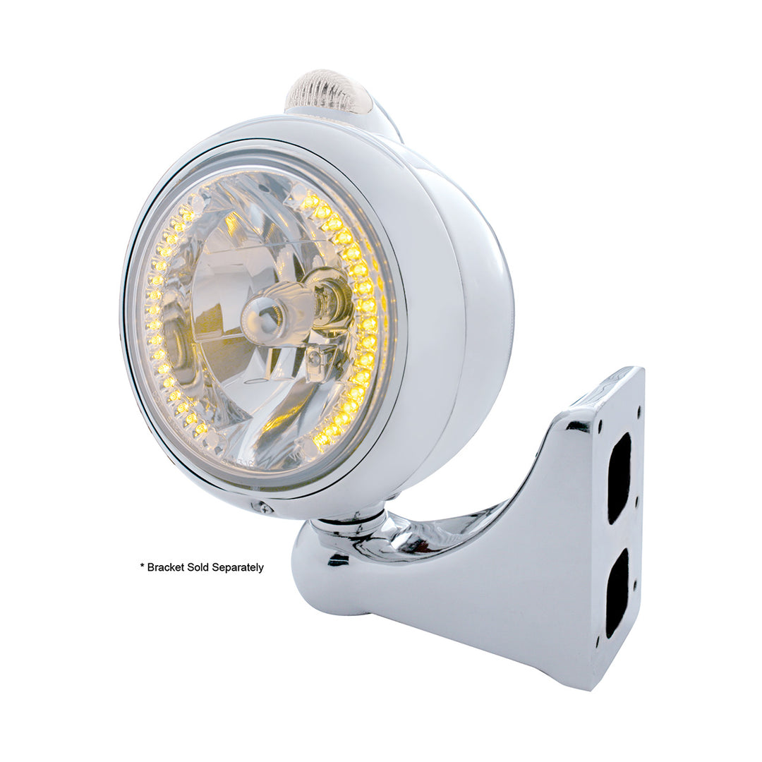 Stainless Steel Guide 682-C Headlight H4 With Amber LED &amp; Dual Mode LED Signal-Clear Lens