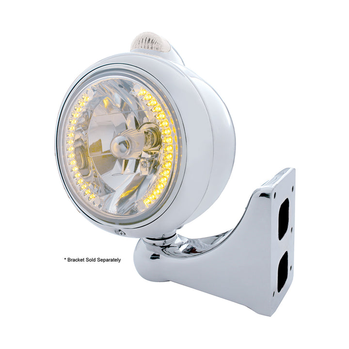 Stainless Steel Guide 682-C Headlight H4 With Amber LED &amp; Dual Mode LED Signal-Clear Lens