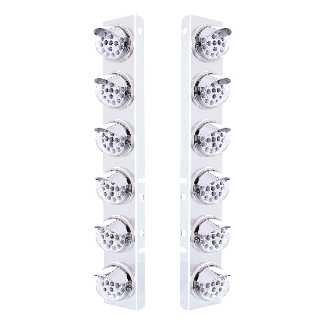SS Front Air Cleaner Bracket With 12X 17 Amber LED Dual Function Reflector Lights &amp; SS Visors For Peterbilt-Clear Lens