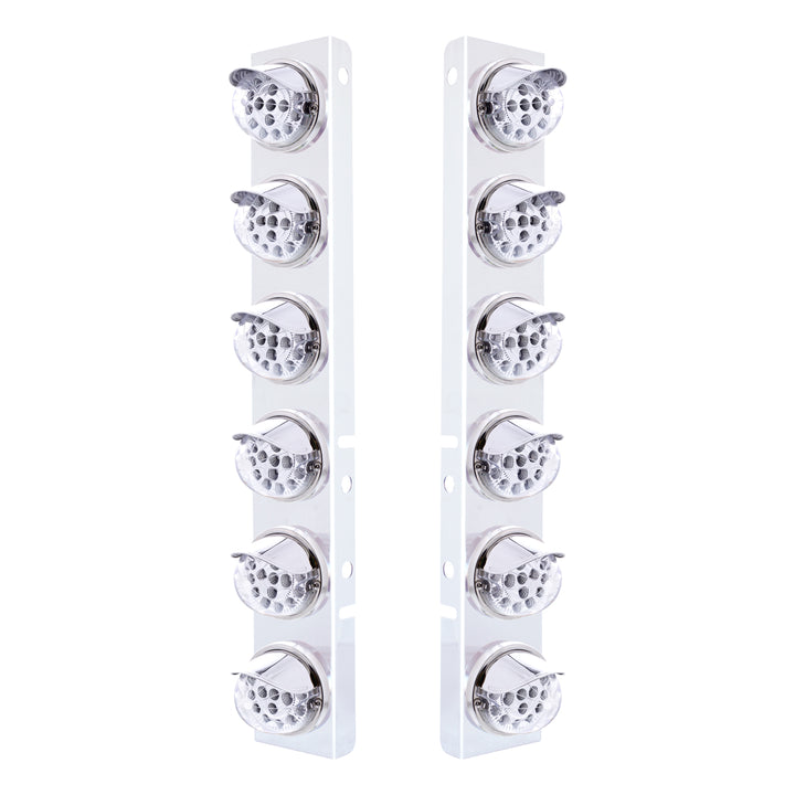 SS Front Air Cleaner Bracket With 12X 17 Amber LED Dual Function Reflector Lights &amp; SS Visors For Peterbilt-Clear Lens