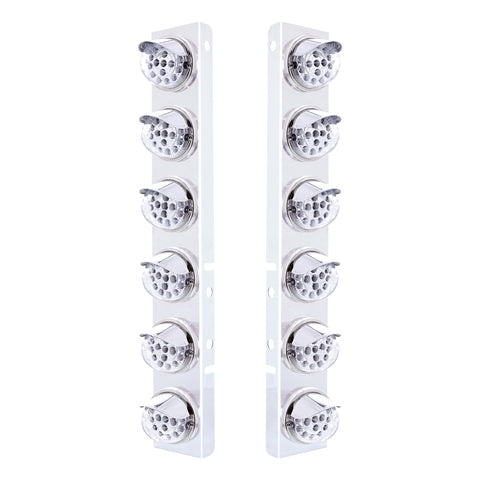 SS Front Air Cleaner Bracket With 12X 17 Amber LED Dual Function Reflector Lights & SS Visors For Peterbilt-Clear Lens