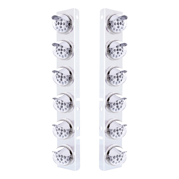 SS Front Air Cleaner Bracket With 12X 17 Amber LED Dual Function Reflector Lights & SS Visors For Peterbilt-Clear Lens