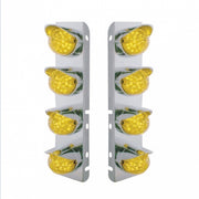 SS Front Air Cleaner Bracket With 8X 17 Amber LED Watermelon Lights & SS Visors For Peterbilt-Amber Lens