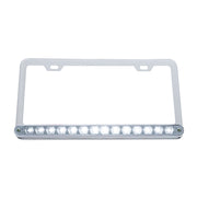 Chrome License Plate Frame With 14 LED 12" Light Bar - Amber LED/Clear Lens