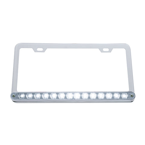 Chrome License Plate Frame With 14 LED 12" Light Bar - Amber LED/Clear Lens