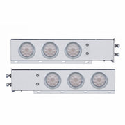 2-1/2" Bolt Pattern Chrome Spring Loaded Bar W/6X 4" 10 LED Lights & Visors -Red LED/Clear Lens (Pair)