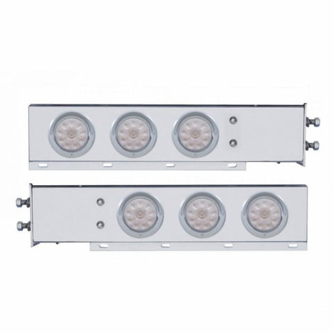 2-1/2" Bolt Pattern Chrome Spring Loaded Bar W/6X 4" 10 LED Lights & Visors -Red LED/Clear Lens (Pair)