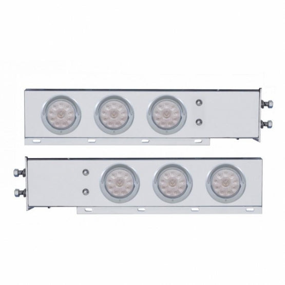 2-1/2" Bolt Pattern Chrome Spring Loaded Bar W/6X 4" 10 LED Lights & Visors -Red LED/Clear Lens (Pair)