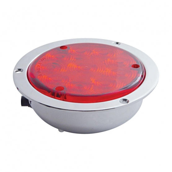 10 LED 4" Round Flange Mount Light (Stop, Turn &amp; Tail) - Red LED/Red Lens