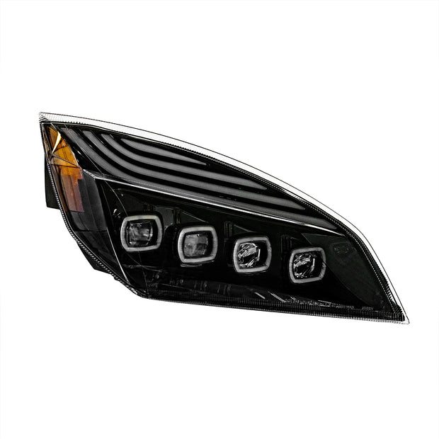 Black Quad-LED Headlight With LED DRL & Seq. Signal For 2018-2024 Freightliner Cascadia - Passenger