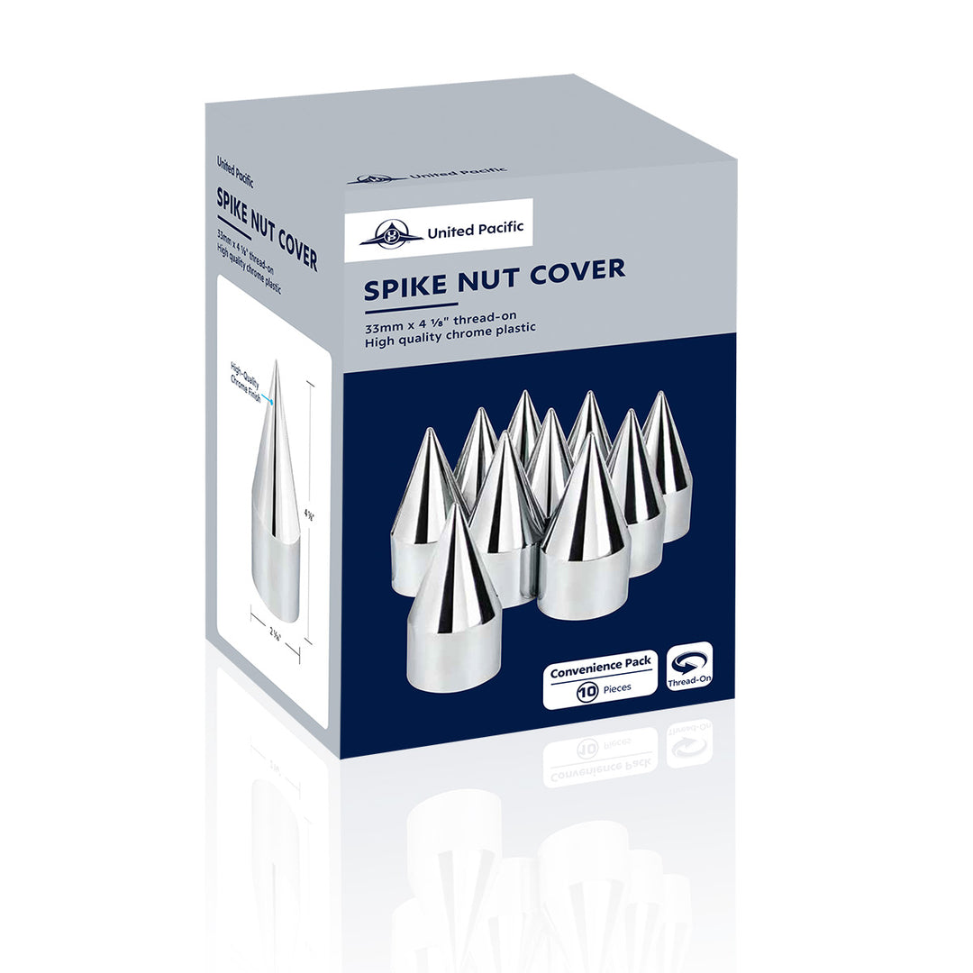 33mm X 4-1/8" Chrome Plastic Spike Nut Covers - Thread-On (Box of 10)