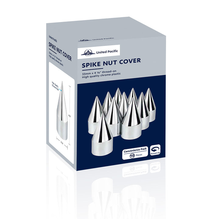 33mm X 4-1/8" Chrome Plastic Spike Nut Covers - Thread-On (Box of 10)