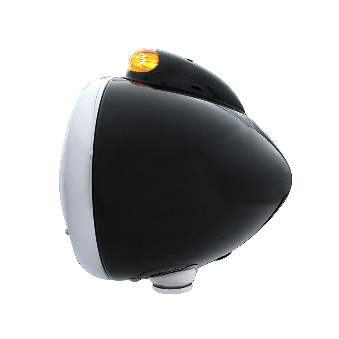 Black Guide 682-C Headlight No Bulb With Dual Mode LED Signal - Amber Lens
