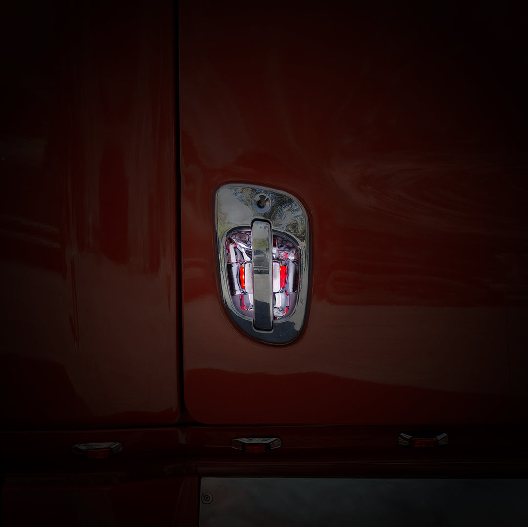 6 Red LED Chrome Door Handle Cover for Freightliner - Passenger