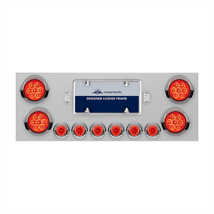 SS Rear Center Panel With 4X 7 LED 4" Reflector Lights &amp; 6X 9 LED 2" Lights &amp; Visors -Red LED &amp; Lens