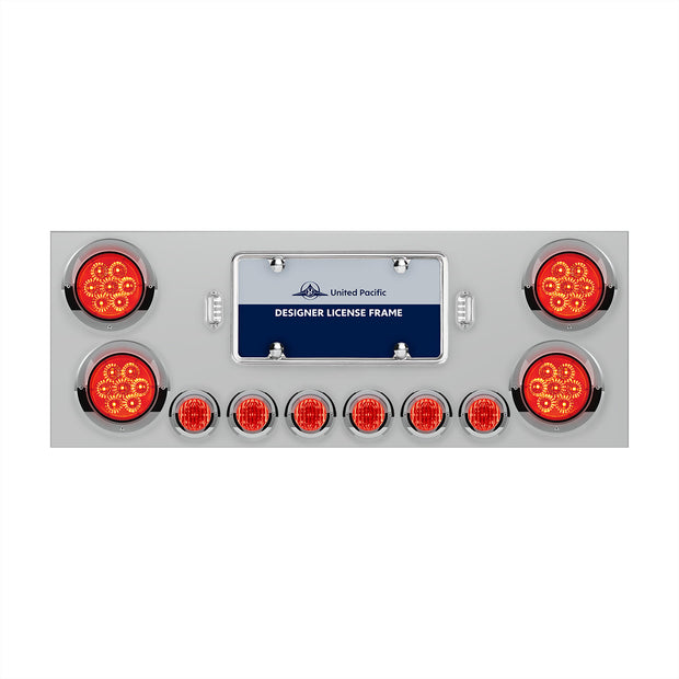 SS Rear Center Panel With 4X 7 LED 4" Reflector Lights & 6X 9 LED 2" Lights & Visors -Red LED & Lens