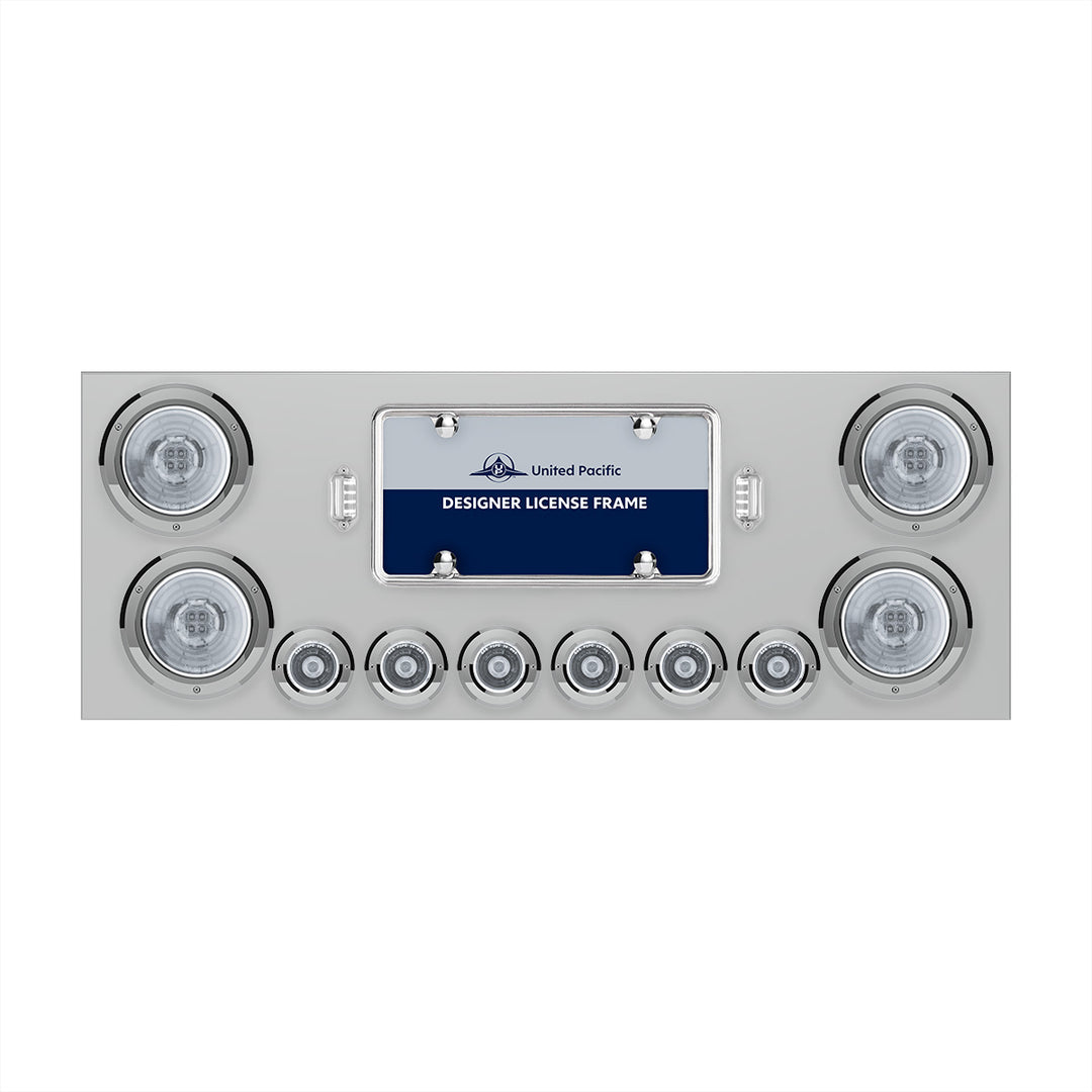 SS Rear Center Panel With Four 13 LED 4" Abyss Light &amp; Six 4 LED 2" Lights &amp; Bezels-Red LED/Clear Lens