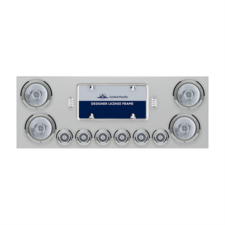 SS Rear Center Panel With Four 13 LED 4" Abyss Light &amp; Six 4 LED 2" Lights &amp; Bezels-Red LED/Clear Lens