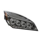 Chrome Quad-LED Headlight With LED DRL & Seq. Signal For 2018-2024 Freightliner Cascadia - Passenger
