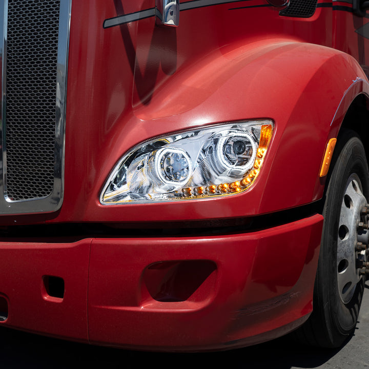 Chrome 10 LED Headlight For Peterbilt 587 (2010-2016) &amp; 579 (2012-2021)- Driver Side