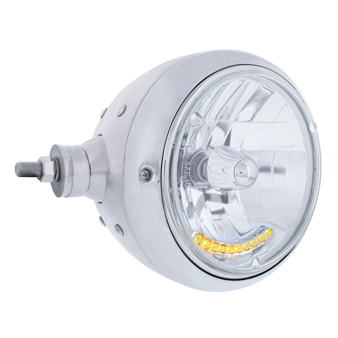 Chrome Guide 682-C Style Headlight Assembly W/Crystal Lens &amp; 10 LEDs Position Light - L/H (Horizontal Mount)