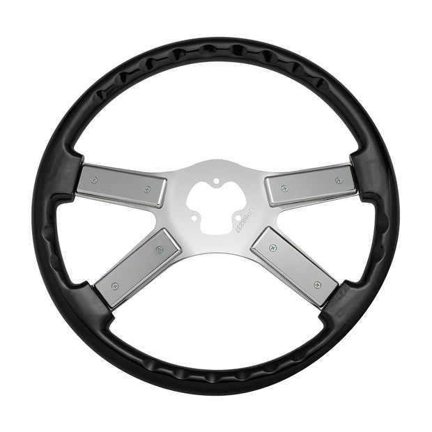 18" Chrome Steering Wheel With Skull Accent - Black