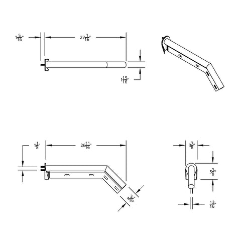 28" Chrome 45-Degree Angled Mud Flap Hangers - 1-1/8" Bolt Pattern (Pair)