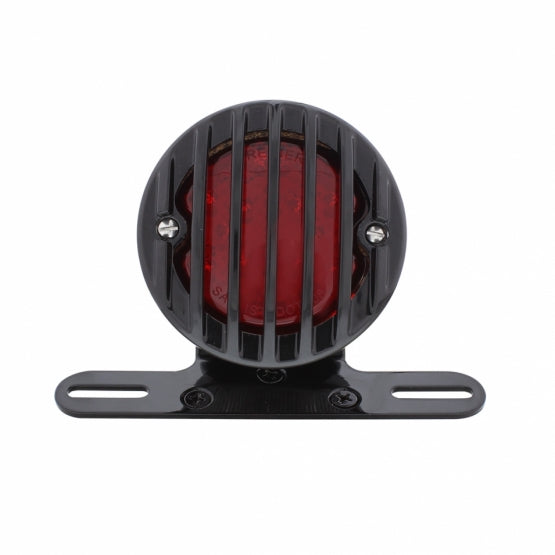 Motorcycle LED Rear Fender Tail Light With Gloss Black Grille Bezel - Red Lens