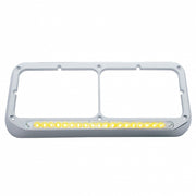 Chrome Rectangular Dual Headlight Bezel With 19 LED Light Bar - Amber LED/Clear Lens