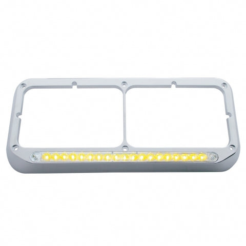 Chrome Rectangular Dual Headlight Bezel With 19 LED Light Bar - Amber LED/Clear Lens