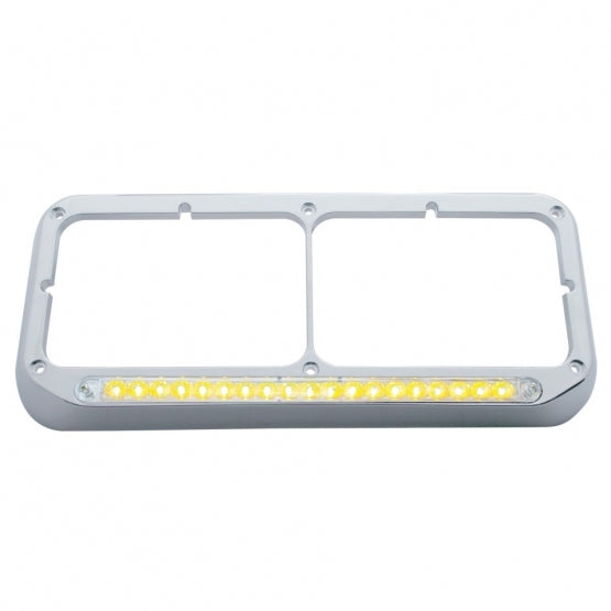 Chrome Rectangular Dual Headlight Bezel With 19 LED Light Bar - Amber LED/Clear Lens