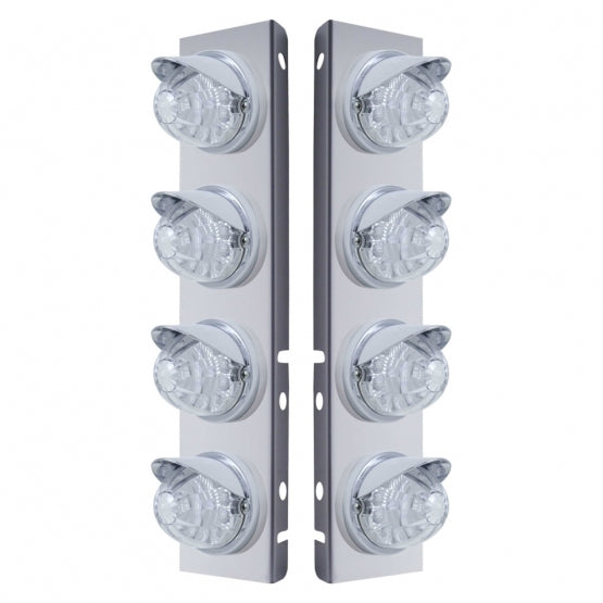 SS Front Air Cleaner Bracket With 8X 17 LED Reflector Watermelon Lights &amp; Visors For Peterbilt-Amber LED/Clear Lens