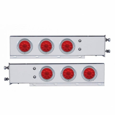 2-1/2" Bolt Pattern SS Spring Loaded Bar With 6X 4" 10 LED Lights & Visors -Red LED & Lens (Pair)