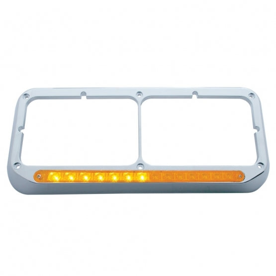 Rectangular Dual Headlight Bezel With LED Sequential Light Bar (Passenger) - Amber LED/Amber Lens