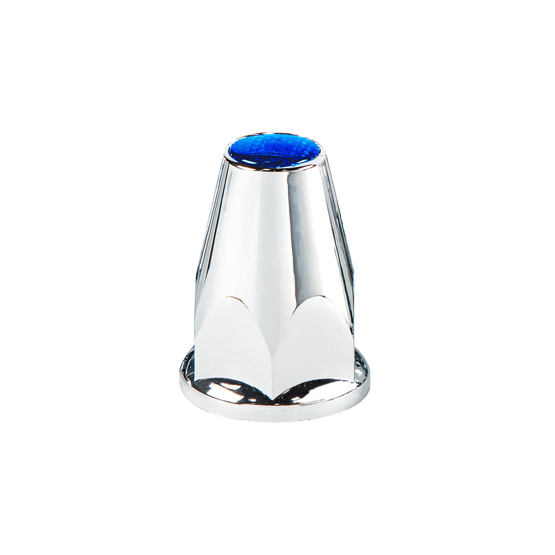 33mm X 2-3/4" Chrome Plastic Nut Covers With Flange - Push-On -Blue Reflector (Color Box of 20)