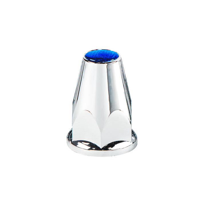33mm X 2-3/4" Chrome Plastic Nut Covers With Flange - Push-On -Blue Reflector (Color Box of 20)