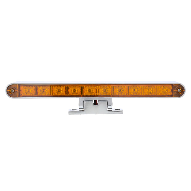 Chrome 10 LED Light Bar With 180 Degree Swivel Base - Dual Function Amber LED/Amber Lens