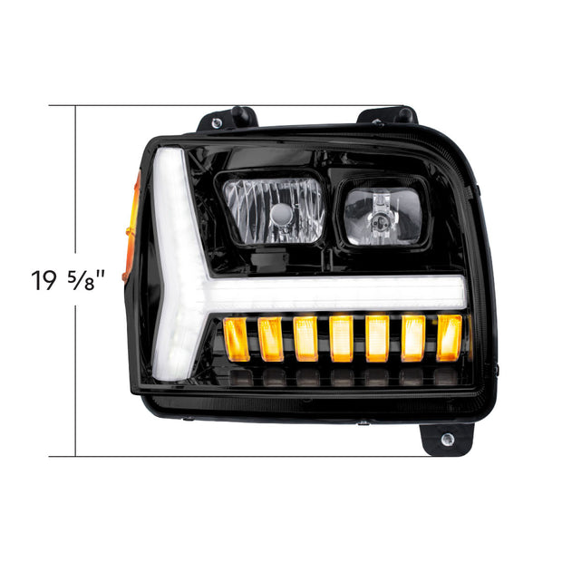 Blackout Headlight With LED DRL Light Bar & Turn Signal For 2018-2024 Kenworth W990-Passenger