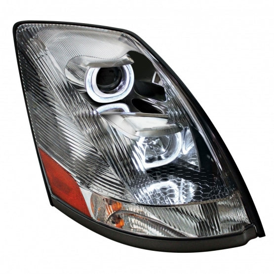Chrome Projection Headlight With White LED Light Bar For 2003-2017 Volvo VN/VNL - Passenger