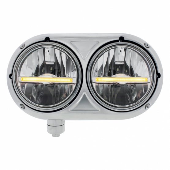 Headlight Assembly With 304 SS Housing &amp; LED Headlights W/Amber LED Position Light For Peterbilt 359 - Driver