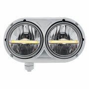 Headlight Assembly With 304 SS Housing & LED Headlights W/Amber LED Position Light For Peterbilt 359 - Driver